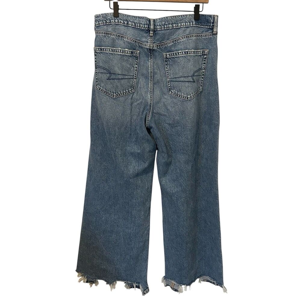 American Eagle Blue Denim Jeans Womens 14 Super High Rise Baggy Wide Leg Grunge